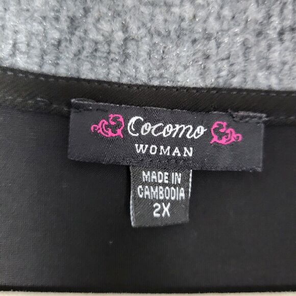 COCOMO Black Rhinestone Peekaboo Cutaway 3/4 Sleeve Top SIZE 2X - Picture 8 of 11